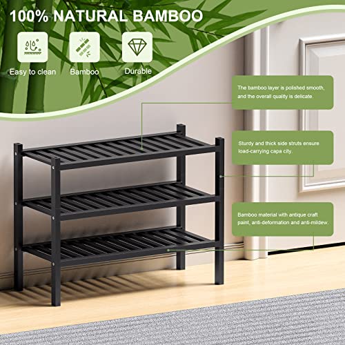 image for ROMGUAR CRAFT 3 Tier (Thick) Bamboo Shoe Rack for Entryway, Small Wood
