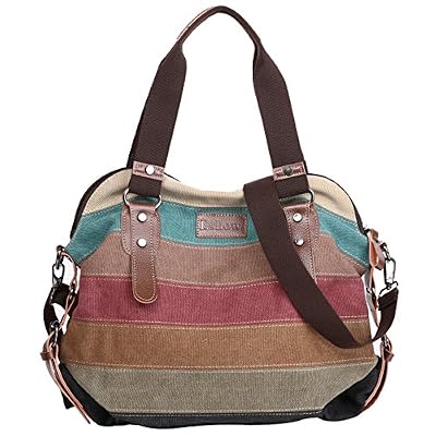 Eshow Borsa a Tracolla in Tela da Donna Multicolore Multifunzione Tote per Lavoro Uso Quotidiano Borse a Spalla Vintage alla Moda