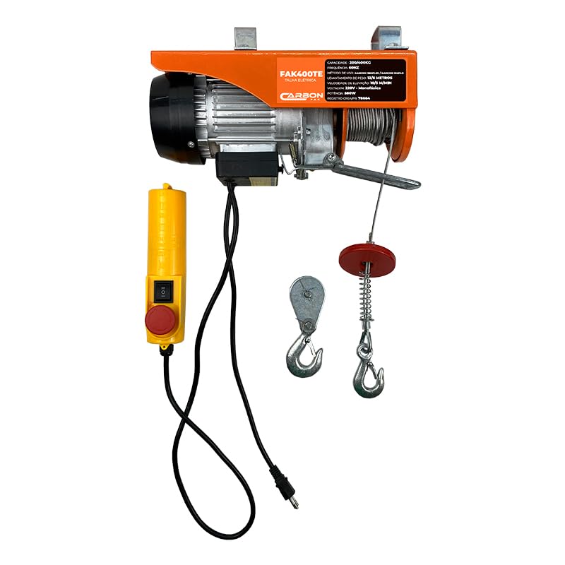 Guincho Talha Elétrica Talha 200 a 400KG 220V Elevação 12 Metros FAK400TE Carbon Fak