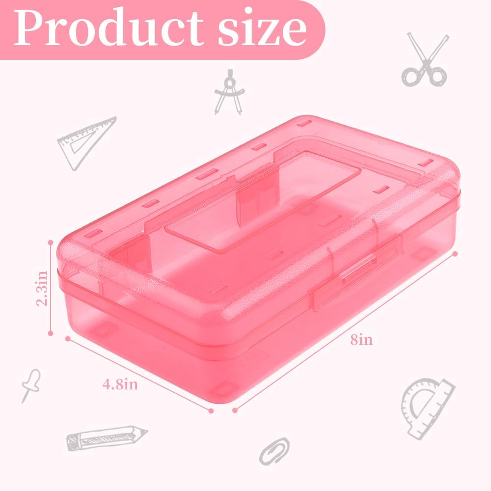 Pencil Box, Clear Pencil Case, Large Capacity Plastic Hard Pencils Case Crayon Box with Snap-Tight Lid Stackable for Kids Adult Student Pens Pencils School Supplies Storage Office Supplies, Pink image 2