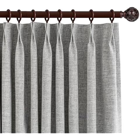 DEJAVU Blackout Pinch Pleat Curtains 108 Inches Long, Grey Faux Linen Window Curtain Drapes, Thermal Insulated Room Darkening Drapes for Bedroom Living Room (2 Panels, 100W x 108H Inches) Cover