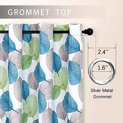 Mrtrees Leaves Printed Tier Curtains 24 Inch Length Room Darkening Kitchen Tiers Green Leaf Print Short Cafe Curtains Bathroom Small Window Treatments Basement Multi Color Grommet Top 2 Panels #TOP1