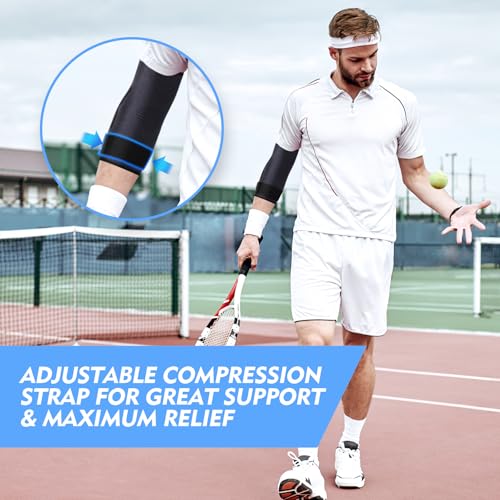 Lusenone Elbow Support with Strap for Women/Men, 2 Pack Elbow Compression Sleeve, Adjustable Tennis Elbow Brace Support for Tennis/Golfers Elbow, Tendonitis, Arthritis Relief, Weightlifting, Gym, M - Image 4