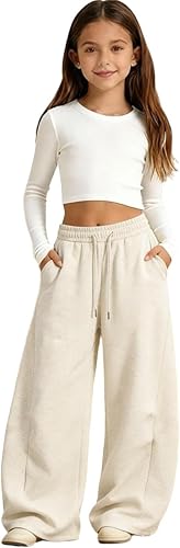 Vividcrate Loose Sweat Pants for Girls Wide Leg Barrel Casual Pants Size 10-12,h