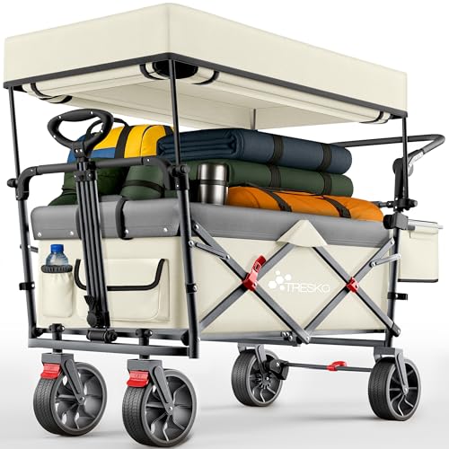 TRESKO Carro Plegable con Techo y Compartimento de Refrigeración – Capacidad 150 kg, Ruedas Laterales, Neumáticos de Goma Maciza y Frenos