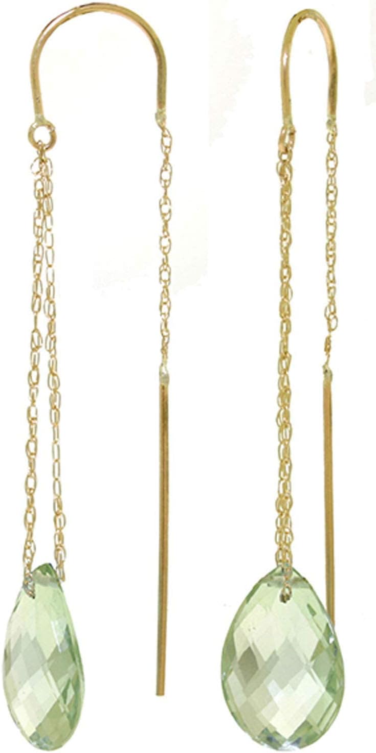 Galaxy Gold GG 14k Solid Gold Green Amethyst Threaded Earrings