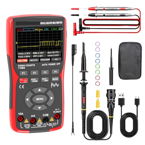 Mazpigu ZT-703S 3-in-1 Handheld Digital Oscilloscope(50MHz 280MSa/s 128Kpts),TRMS 25000-Count Multimeter(CAT III 600V),Signal Generator(5MHz Sine/Sqr/Ramp),3.5