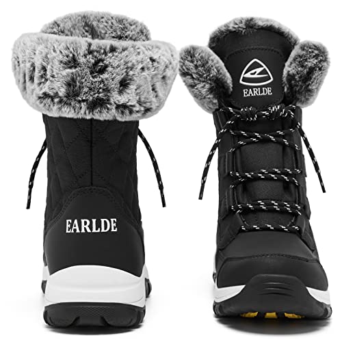 Earlde Women’s Snow Boot With Waterproof Lace Up Mid-Calf Outdoor Winter Deep Tread Rubber Sole #TOP3