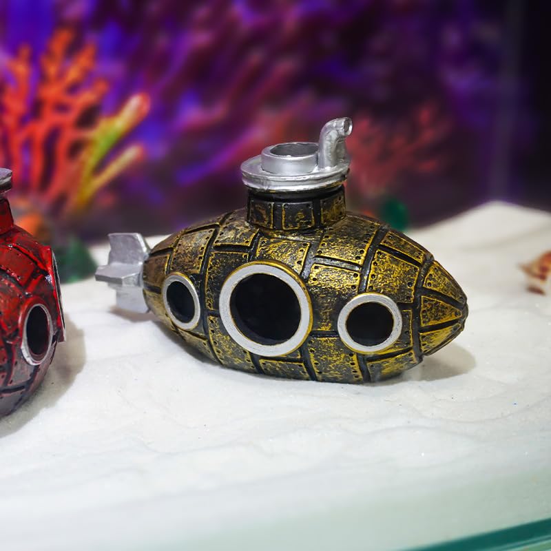 Image of 2pcs Floating Fish Tank Decoration, Little Cute Retro Submarine Aquarium Decoration with Float Balls, Safe Fish Toy for Goldfish Shrimps Hermit Crabs