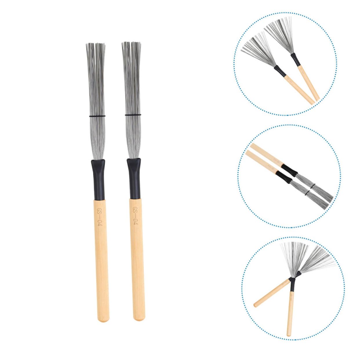 SUPVOX Lot De 3 Brosses Pour Batterie Jazz Fil Dacier Manche En Bois Accessoires Pour Instruments 2 Pièces X 3