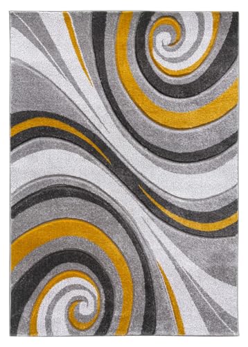 SrS Rugs® Impulse - Area Rug for Living Room, Bedroom, Hallway Runner Rug - Abstract Geometric Design - Provides Home with Comfort and Warmth (Spirals Ochre, 120cm x 170cm)