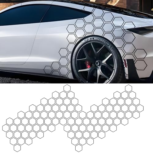2PCS 96 Grids Honeycomb Graphics Stickers for Toyota bZ4X 2024 2025 2026, Glossy Car Decals for Side Body DIY Car Body Sticker Decoration Accessories,Black