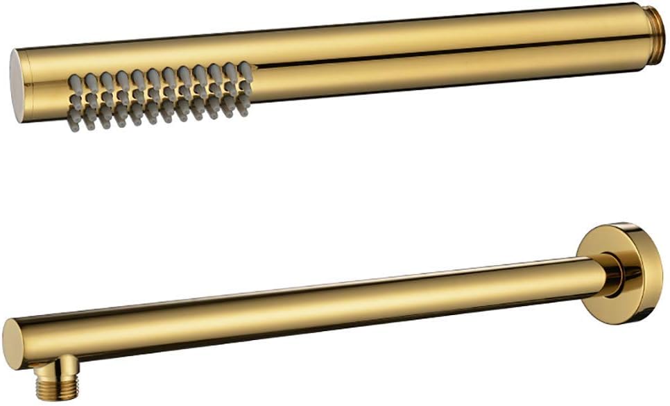 Wall Mounted Titanium Gold Brass Thermostatic Valve Bathroom Shower Taps Set with 8-12 Inch Round Rainfall Shower Head and Handheld Shower, Luxury Shower Set,10 Inch,10 inch