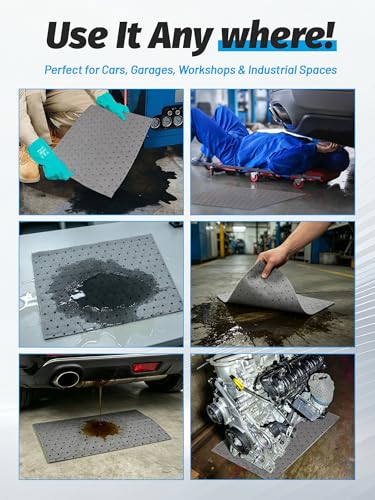 Image of Heavy Duty Oil Absorbent Pads 13.5 inch x 17.5 inch 100 Pcs | Automotive Absorbent Pad Absorbs Up to 10 oz per Oil Spill Pads Universal Leak Drip Garage Floor Oil Water Coolant Workshop