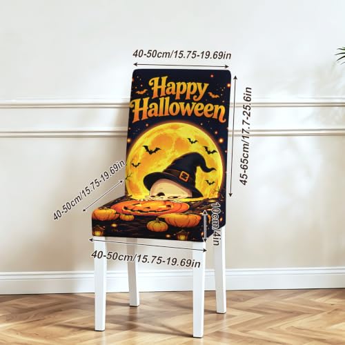 Image of Happy Halloween Dining Chair Covers Set of 4, Pumpkin Slipcovers