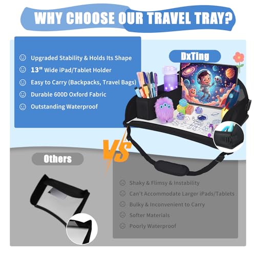 Image of Upgraded Kids Travel Tray for Airplane - Toddler Car Seat Table Tray, Road Trip Essentials for Boys & Girls, Carseat Lap Desk for Kids Road Trip Activities, Black - 2 PCS