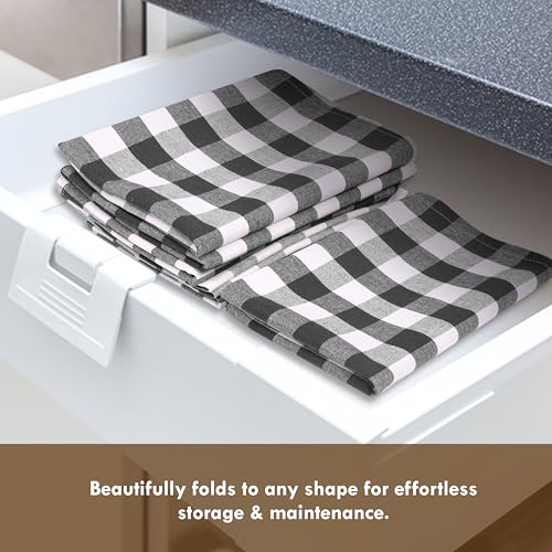 Image of Gingham Checked Dish Towels 12 Pack, 18x26 Inches, Quick Dry Towels for Kitchen, Reusable, Absorbent Wash Cloths Set, Washable Fabric, Heavy Duty for Daily Use - Black and White