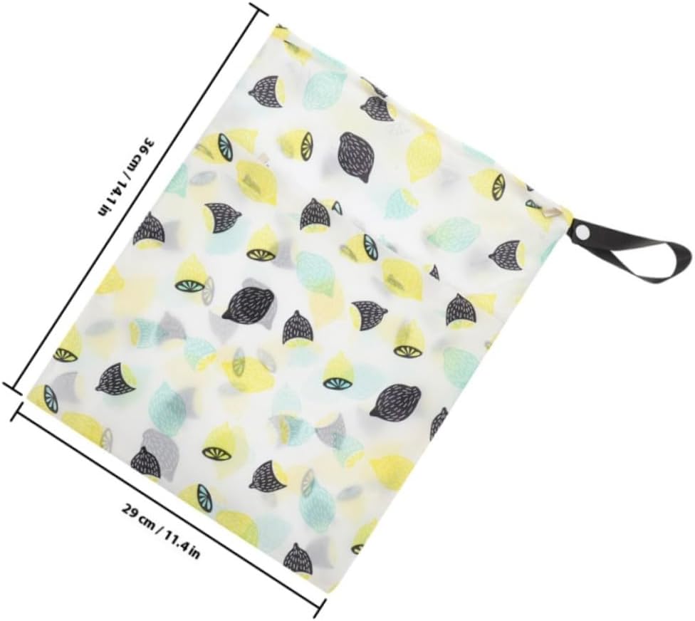 Abaodam 4pcs Waterproof Reusable Wet Bags for Cloth Diapers, Washable Travel Laundry Storage Bags with Lemon and Star Patterns, Water Resistant Dry Wet Organizer for Daycare and Gym