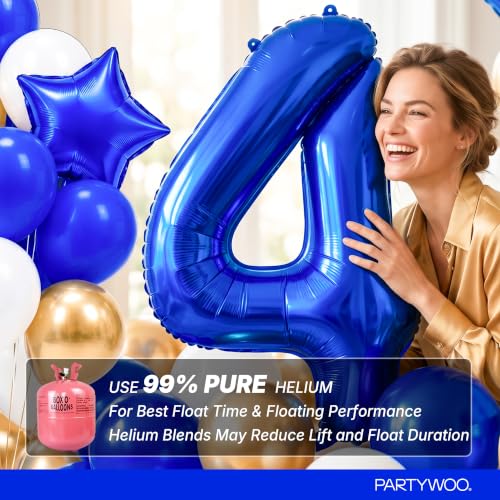 Image of PartyWoo Royal Blue Number 4 Balloon 40 Inch 25pcs Blue Star White Gold