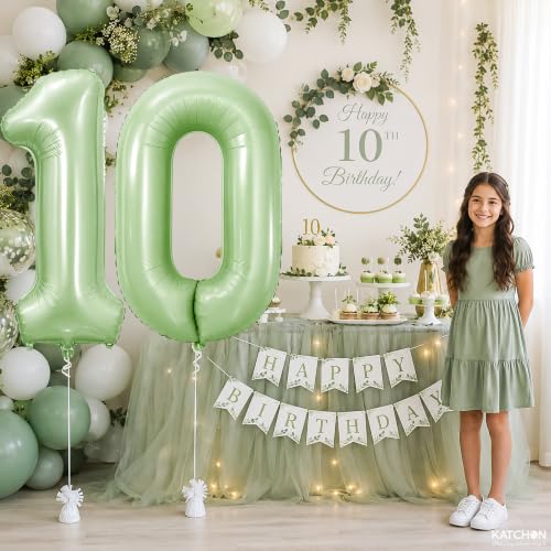Image of KatchOn Sage Green Foil Number 0 Balloon, 40 Inch, Birthday Decorations