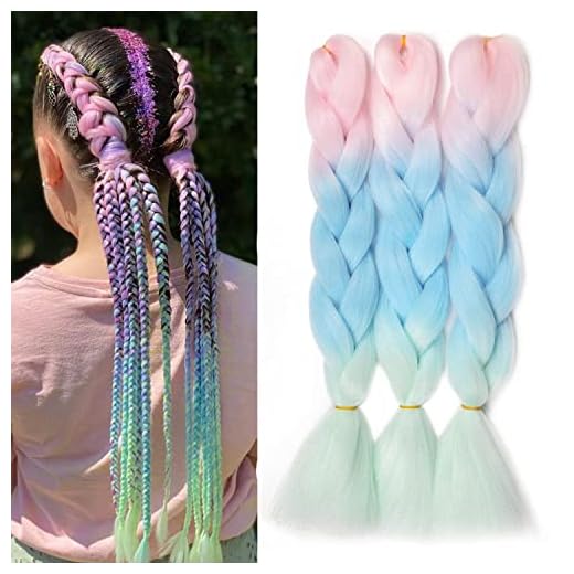 MAYSA Jumbo Braid Hair Extension Three Tone 3Pcs 24in For Girl Twist Crochet Braids,Jumbo Box Braiding Hair #Light Pink-Light Blue-Light Green