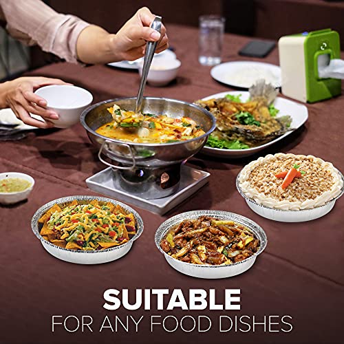 Fit Meal Prep [45 Pack] Round 9 Inch Disposable Aluminum Foil Pan Take Out Food Containers With Flat Board Lids, Steam Table Baking Pans, 46 Oz, 2.9 Lb, 1.5 Quart Silver #TOP4