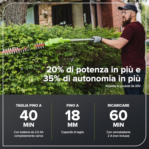 Greenworks G24PH51 Tagliasiepi Ad Asta A Batteria, Albero Divisibile, Lame 51Cm A Doppia Azione, Taglia Fino A 18Mm, Testa Rotante A 125°, 1500Spm Senza Batteria 24V E Caricabatterie, Garanzia 3 Anni - 3