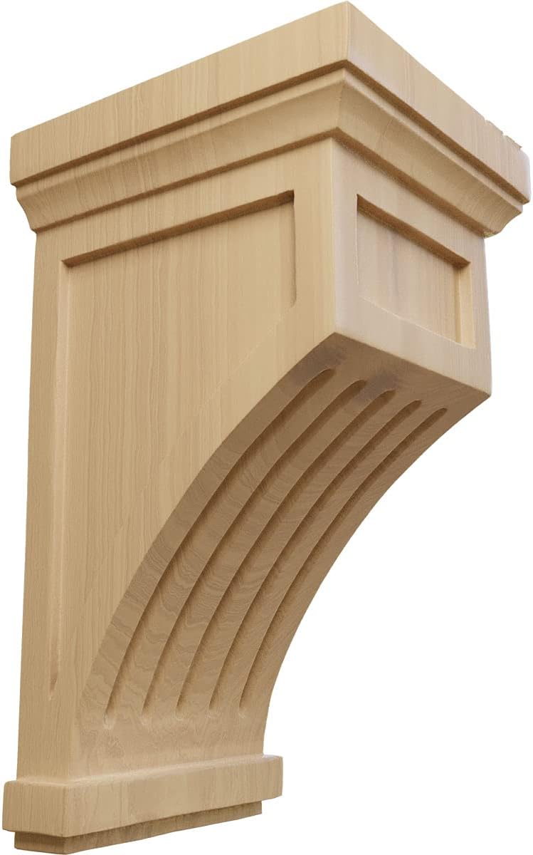 Ekena Millwork COR05X05X10FLAL Fluted Wood Corbels, 5 1/2"W x 5 1/2"D x 10"H, Alder