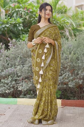 Image of MIRCHI FASHION Saree for Woman Cotton Blend Printed | Traditional Ethnic Sari for Ceremonial Use and Farewell with Blouse Piece