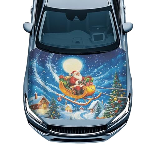 Image of Renewold Christmas Santa Claus Car Hood Cover for Automobile Vehicle Hood Protector Party Festival Celebration Decor Outdoor Wrap Blanket Exterior Car Accessories Gift for Women Men