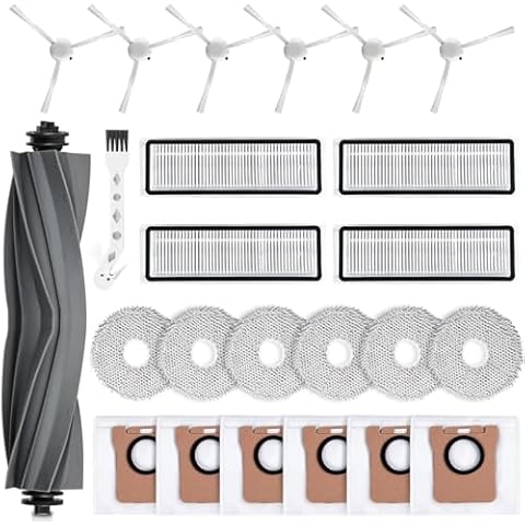 24 Pcs Accessories Kit for Dreametech L10s Ultra / L10 Ultra Robot Vacuum Replacement Parts Including 1 Main Brush 4 HEPA Filters 6 Sidebrushes 6 Mop Pads 6 Dust Bags 1 Cleaning Brush Cover
