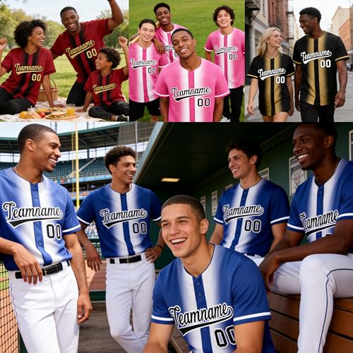 Camiseta personalizada de béisbol KXK con degradado, con botones para hombres, mujeres y jóvenes, diseña tu nombre, número y logo miniatura 2