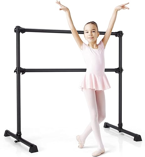 Costzon Barra de ballet portátil, barra de ballet doble independiente de 4 pies con altura ajustable, barra de baile de fitness con almohadillas de