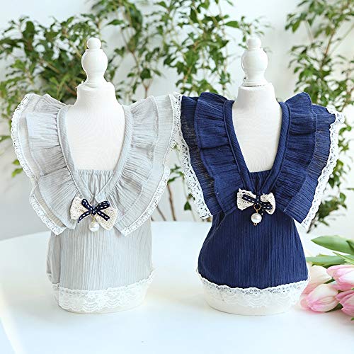 Fegoclt Spring And Summer Double-Layer Lotus Leaf Sleeve Dog Dresses Puppy Clothes Thin Fabric Dresses For Dog Cats (Color : Gray, Size : Medium) #TOP4