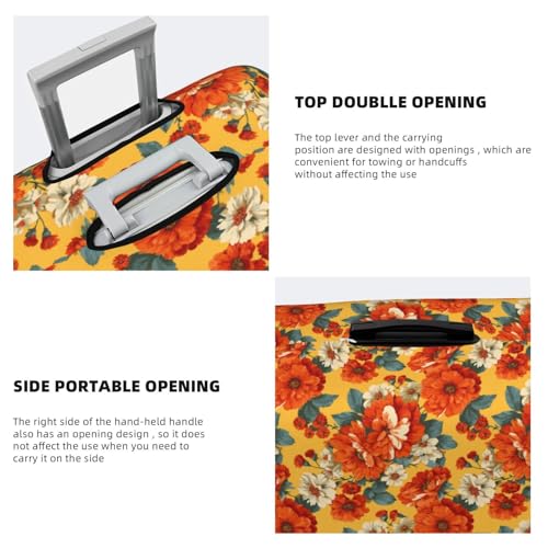 Vintage Orange Flowers On Yellow Elastic Travel Luggage Covers Dustproof Scratch-Resistant Suitcase Protector Fit 22-24 Inch3