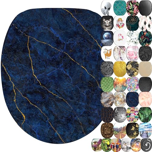 Sanilo Abattant WC frein de chute, Grande sélection de lunettes de toilette avec abaissement automatique, Fixation facile (Marbre Bleu foncé)