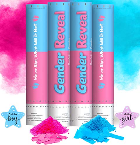 Gender Reveal Confetti Powder Cannon - 2 Blue 2 Pink Poppers -...
