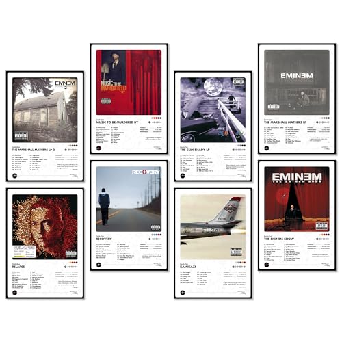 Image of Thepaper9store Pack of 8 - Eminem Music Album Art Wall Posters (8.4 x 12 Inch) Adhesive Tape Included | Aesthetic Wall Decor for Bedroom, Living Room, Office