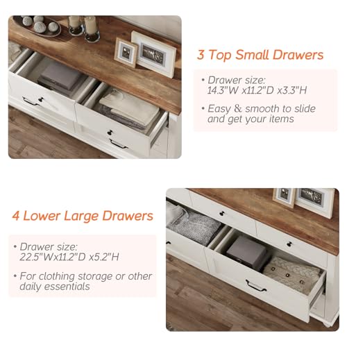 WAMPAT 3 Piece Bedroom Set - Includes One 7 Drawer Dresser, Set of 2 Tall Bedside Tables with Charging Station & Cabinet, 3 Piece Dresser and Nightstand Sets, Off White - Image 6