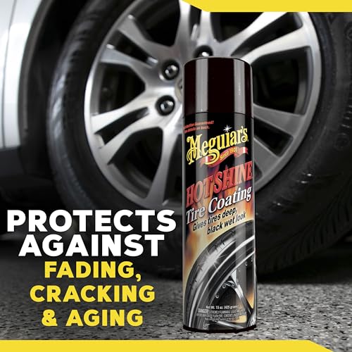 Image of Meguiar's Hot Shine High Gloss Tire Coating, 6 Pack (6 x 15 oz = 90 oz Total) Aerosol Tire Shine Spray for Deep Black Wet Look Tires on Cars Trucks and SUVs After Car Wash Detailing
