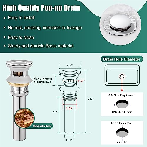 Polish Chrome Bathroom Sink Faucet 1 Hole Lavatory Vanity Basin Mixer Tap Deck Mount Include Pop Up Drain With Overflow Commercial Single Handle Bathroom Sink Faucet One Hole Bathroom Faucet #TOP7