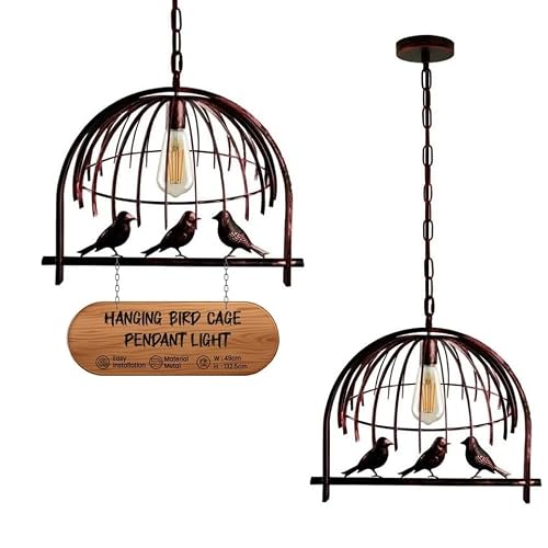 LEDSone Lampada a sospensione a soffitto vintage industriale a gabbia per uccelli rossa rustica con catena per bar, sala da pranzo, cucina, caffetteria, club