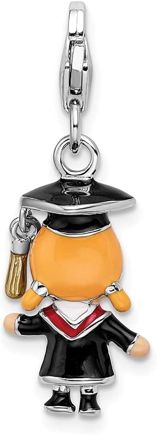 925 Sterling Silver Amore La Vita 3-D Enameled Girl Graduate Bracelet Charm Lobster Clasp