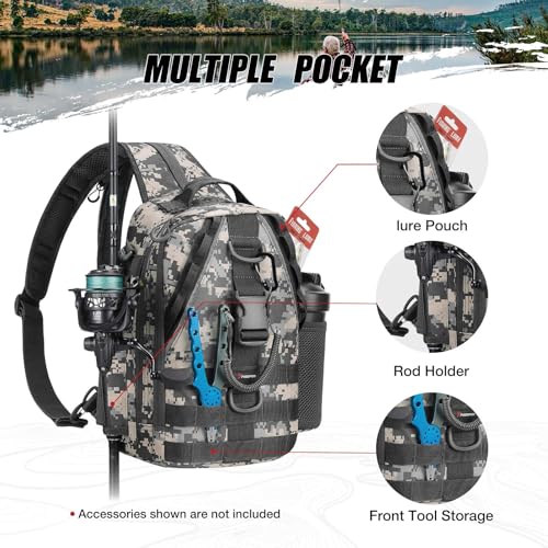 Image of Piscifun Fishing Backpack with Rod Holder, Lightweight Sling Bag Storge Gear and Equipment