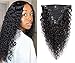 Rolisy Curly Clip in Human Hair Extensions Real Soft Thick 8A Grade Human Hair for Women Curly Hair Clip ins,Natural Black Color,10 Pcs,120 Gram,16 Inch