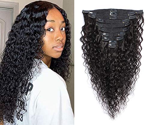 Curly Clip in Hair Extensions 22 Inch Curly hair clip ins Real Soft Thick 8A Brazilian Human Hair for Women Natural Black Color,10 Pcs,120 Gram