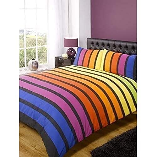 Rapport Juego de Cama, edredón nórdico multirayas, Azul, púrpura, Naranja, Amarillo, Verde (Cama Individual) Cover