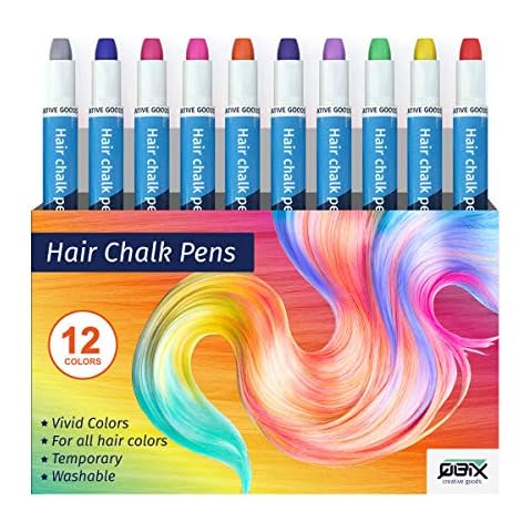 QBIX Haarkreide Kinder auswaschbar ungiftig, Temporäre Haarfarbe um bunte Haarsträhnen zu Färben, Haar Kreide für dunkle und helle Haare, Mädchen Haarfärbeset mit 12 Farben Cover