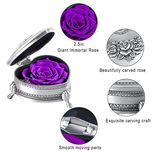Gifts for Mom - Handmade Preserved Flower Rose, Unique Gift for Mother's Day, Thanksgiving Day, Christmas, Birthday, Valentine's Day, Anniversary (Silver & Purple)