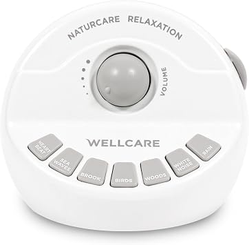 WELLCARE - Naturcare Sound Relaxation 7 Nature Sound Machine with White Noise, Sleep Aid for Babies and Adults, Stepless Volume, Timer, Adapter Powered Included or Battery Operated Not Included
